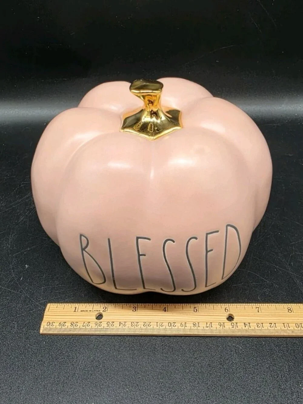 Rae Dunn “BLESSED” Salmon Pink  Pumpkin With Gold Stem Fall Thanksgiving Boho